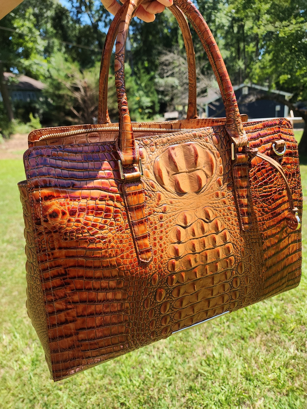 Brahmin Cognac Croc-Embossed Leather Tote